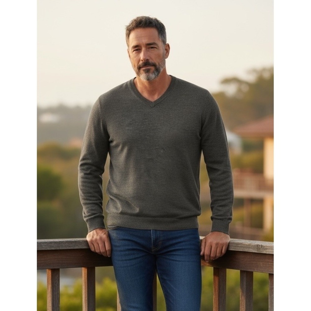 Turnbury Merino Wool Sweater‎ V Neck Gray Men's Size Xlt